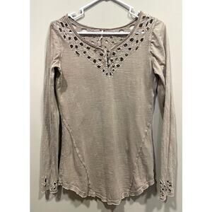 Free People Blue Luna Top Tan Heathered Size S Cut Out Detail